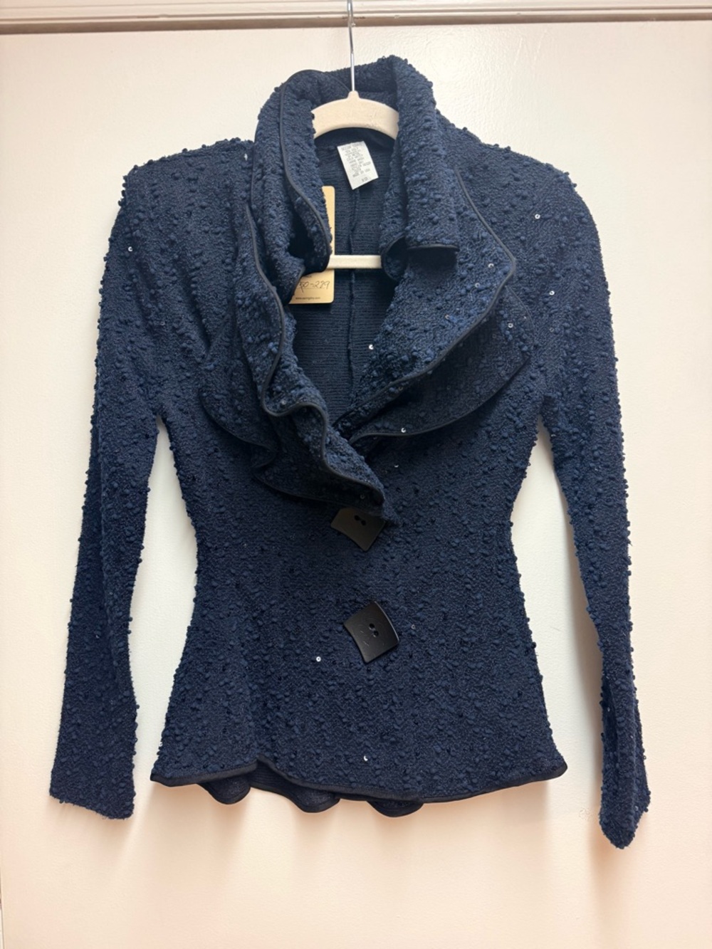 Saint Gil Paris Navy Ruffle-Front boucle sequin Jacket